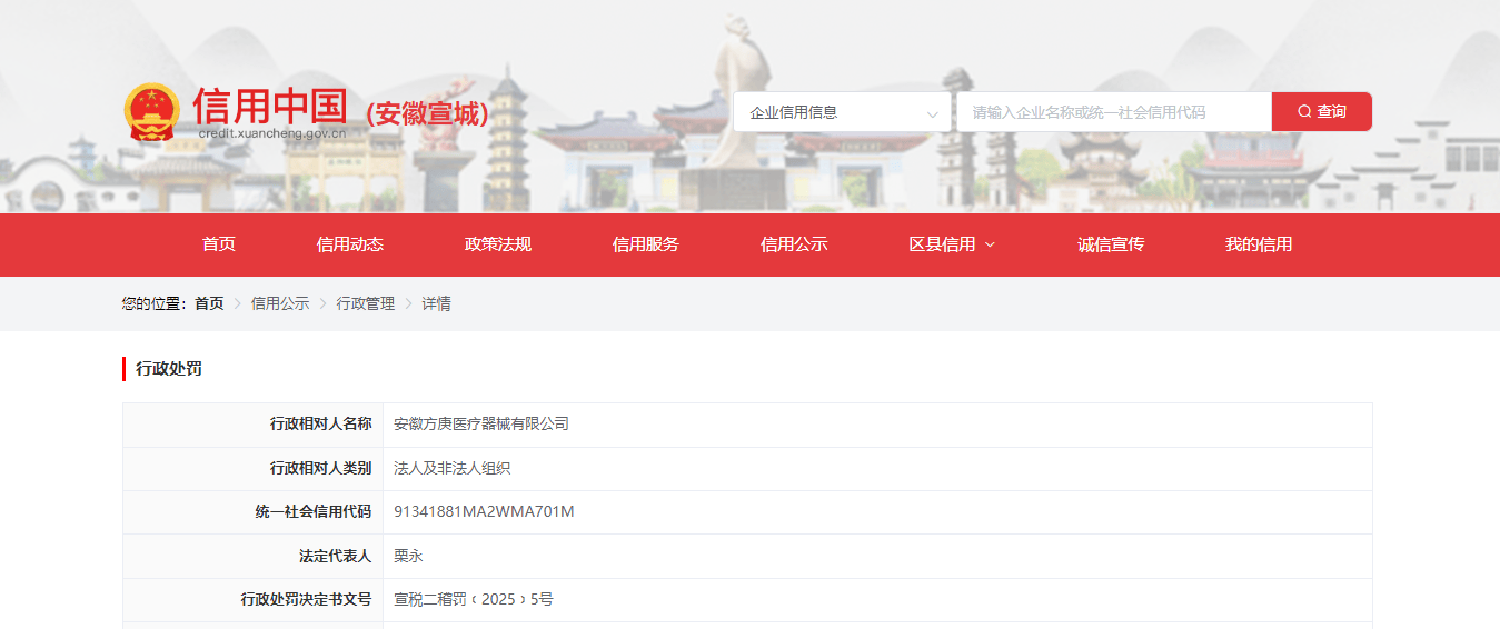 虚开发票安徽方庚医疗器械有限公司被罚20